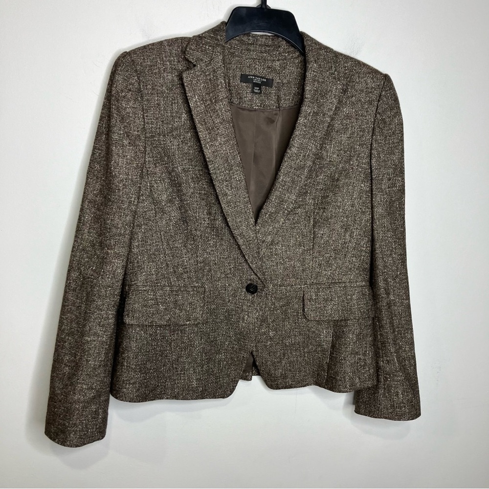 Ann Taylor brown tweed skirt suit set wool blend size 12 8 petite